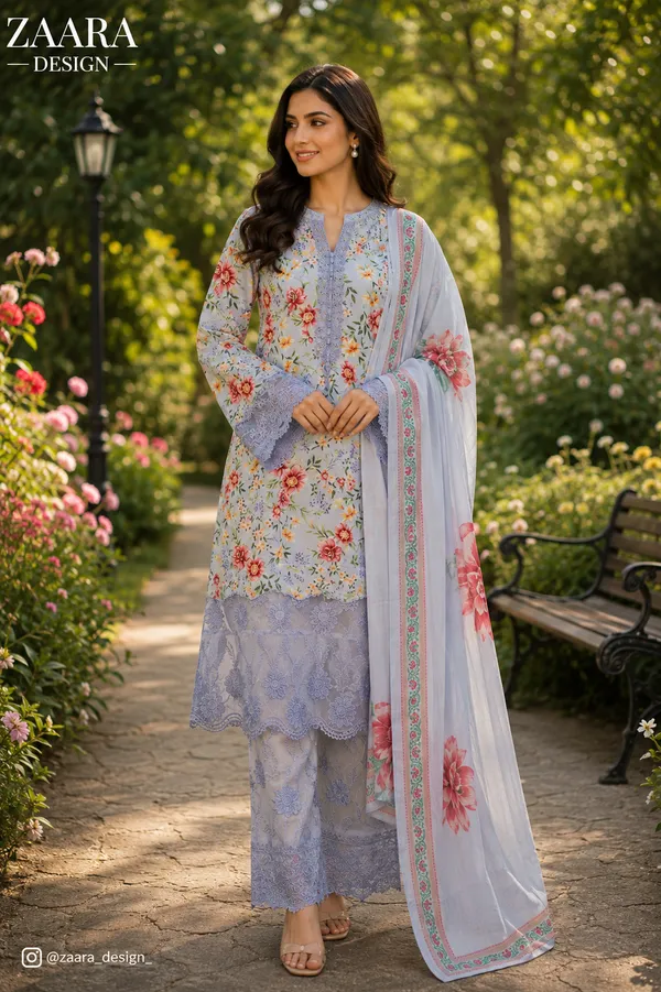 Light_Blue_Lawn_Straight_Floral_Print_Kurta_Set_For_Women