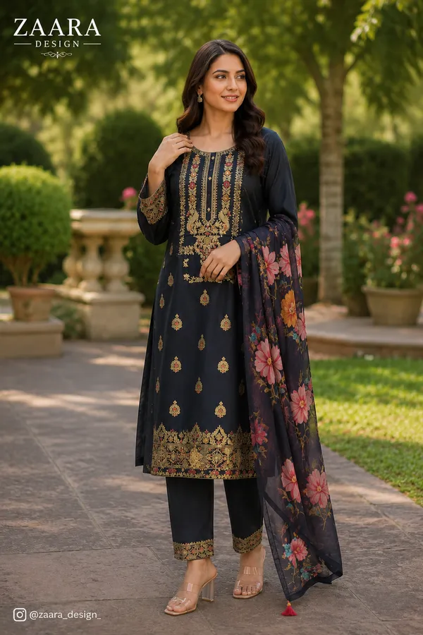 Navy_Silk_Floral_Embroidered_Salwar_Suit_Set_For_Women