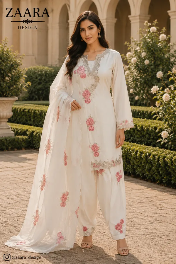 White_Satin_Silk_Straight_Embroidered_Kurta_Set_For_Women