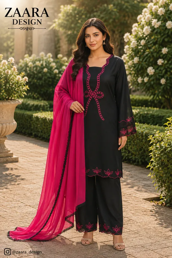 Black_Pink_Chiffon_Embroidered_Kurta_Set_For_Women