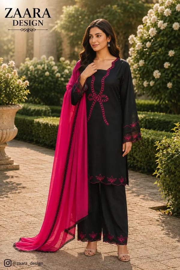 Black_Pink_Chiffon_Embroidered_Kurta_Set_For_Women