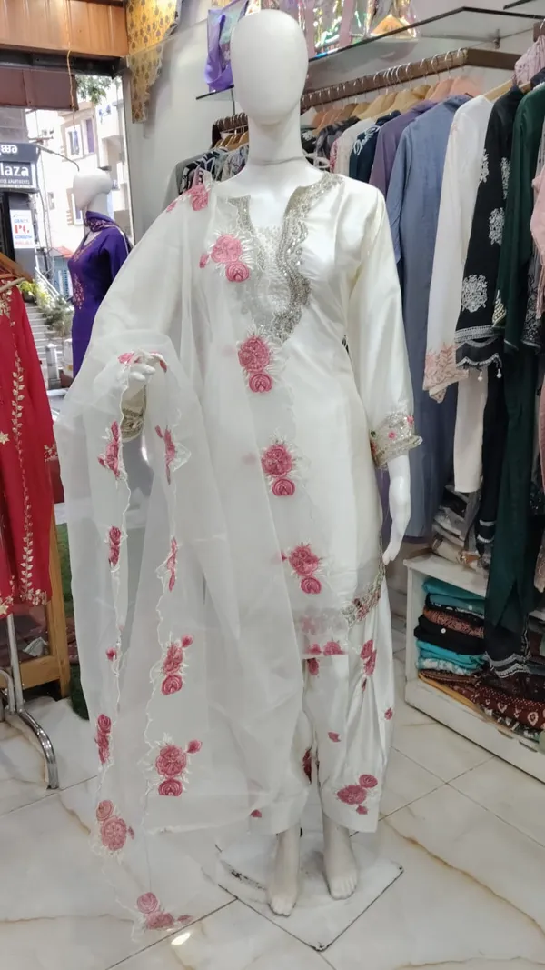 White_Satin_Silk_Straight_Embroidered_Kurta_Set_For_Women