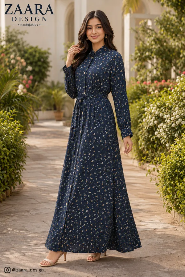 Dark_Blue_Ice_Crepe_Belted_Floral_Print_Maxi_Gown_For_Women