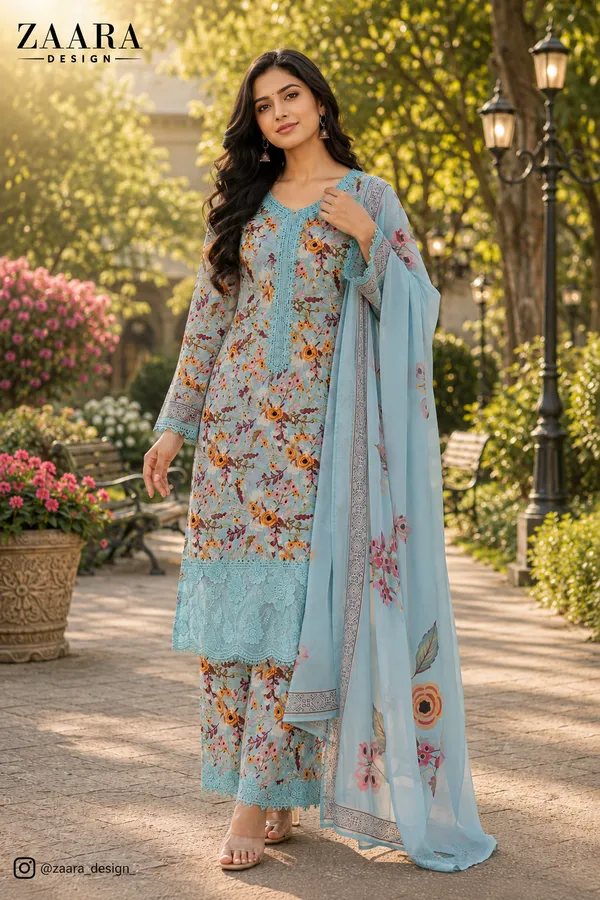 Aqua_Lawn_Floral_Print_Kurta_Set_With_Dupatta_For_Women