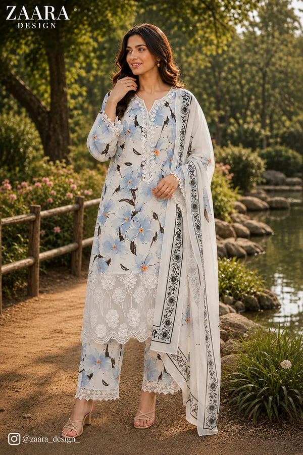 White_Lawn_Straight_Floral_Print_Kurta_Set_For_Women
