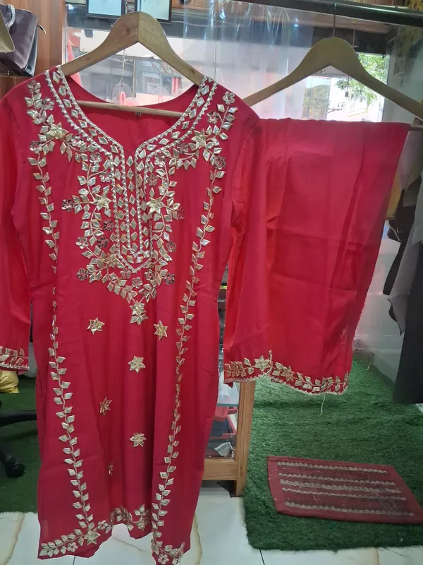 Red_Silk_Straight_Embellished_Kurta_Set_With_Dupatta_For_Women