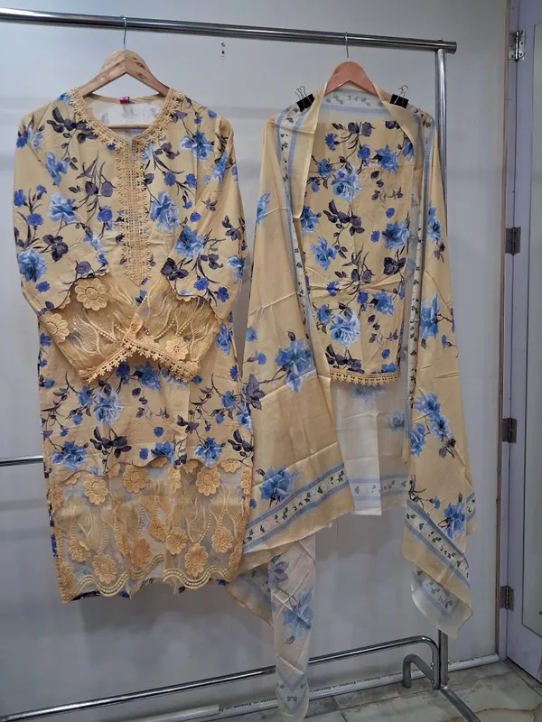 Beige_Lawn_Floral_Print_Embroidered_Kurta_Dupatta_Set_For_Women