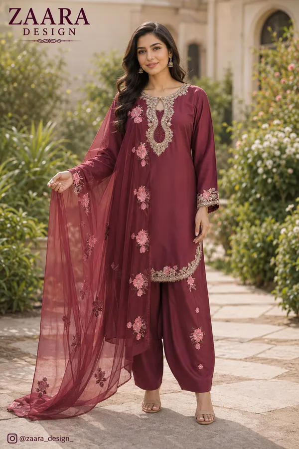 Maroon_Satin_Silk_Straight_Embroidered_Kurta_Set_For_Women