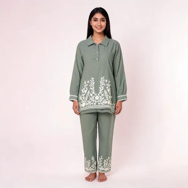 Green_Pashmina_Straight_Embroidered_Co-Ord_Set_For_Women