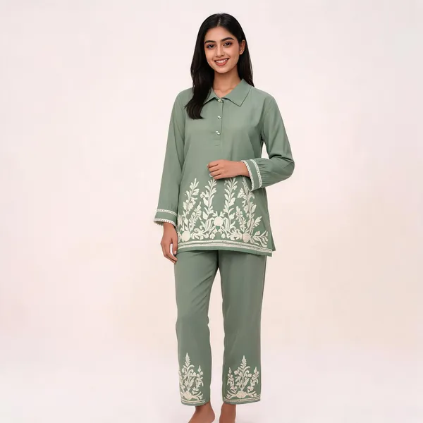 Green_Pashmina_Straight_Embroidered_Co-Ord_Set_For_Women
