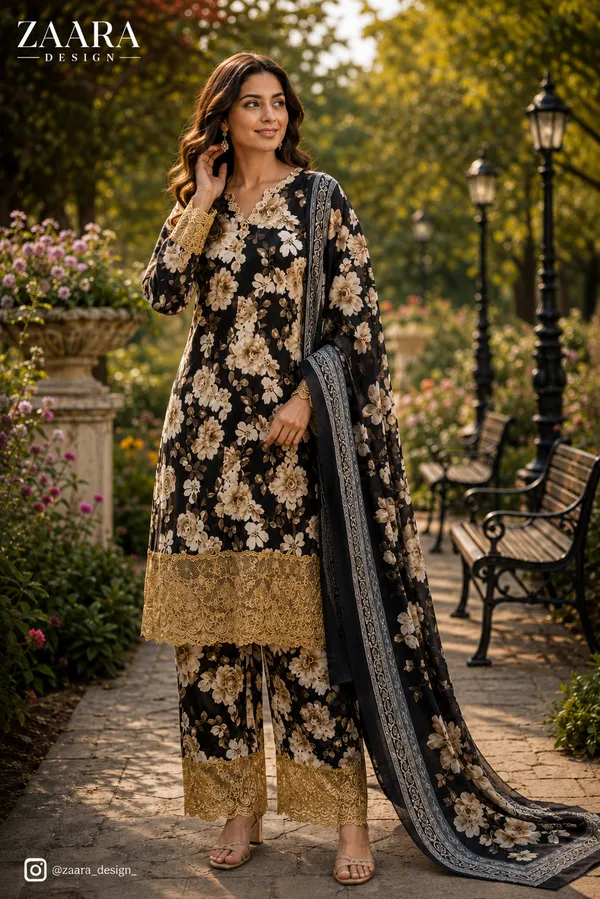 Black_Lawn_Floral_Print_Kurta_Set_For_Women