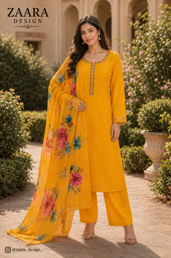 Yellow_Silk_Straight_Floral_Print_Kurta_Set_For_Women