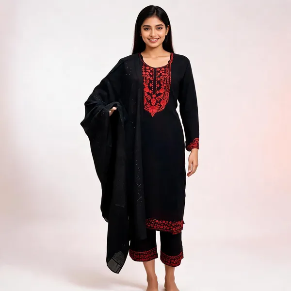 Black_Rayon_Straight_Embroidered_Kurta_Set_For_Women