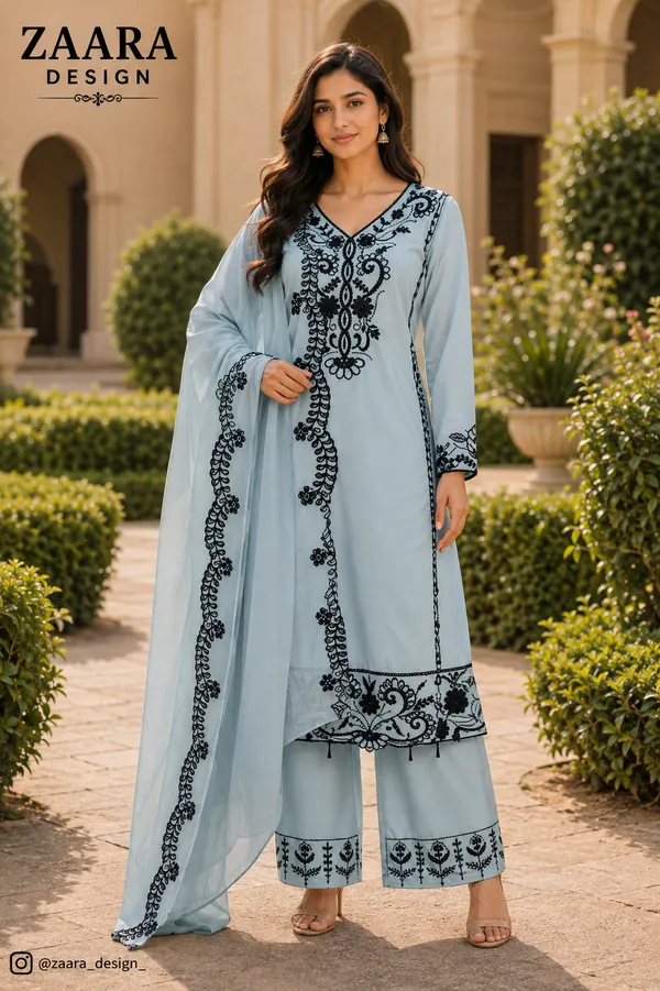 Light_Blue_Chiffon_Embroidered_Kurta_Set_For_Women