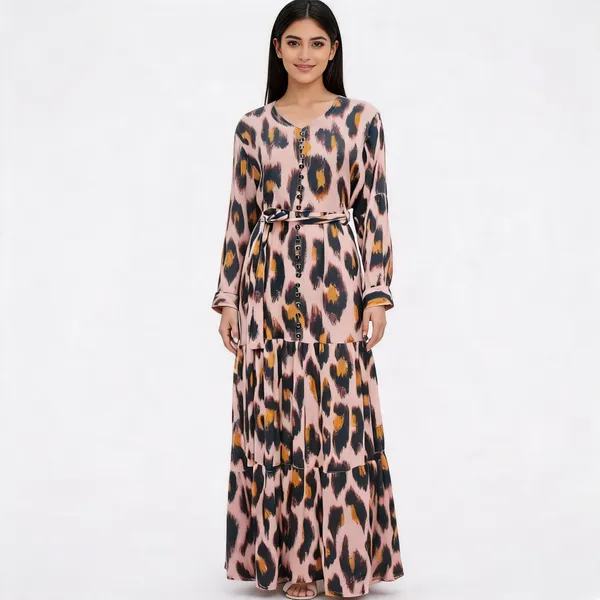 Multicolour_Ice_Crepe_Printed_Tie-Waist_Maxi_Dress_For_Women