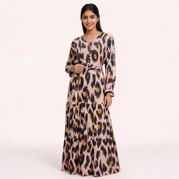 Multicolour_Ice_Crepe_Printed_Tie-Waist_Maxi_Dress_For_Women
