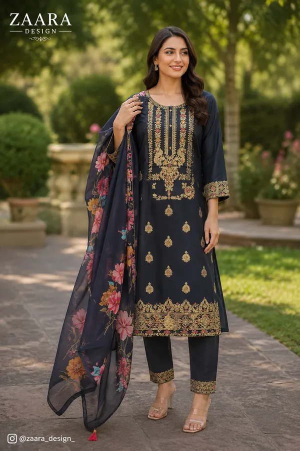 Navy_Silk_Floral_Embroidered_Salwar_Suit_Set_For_Women