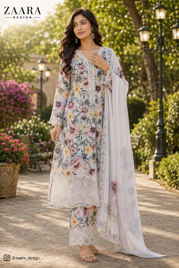 White_Lawn_Straight_Floral_Print_Kurta_Set_For_Women