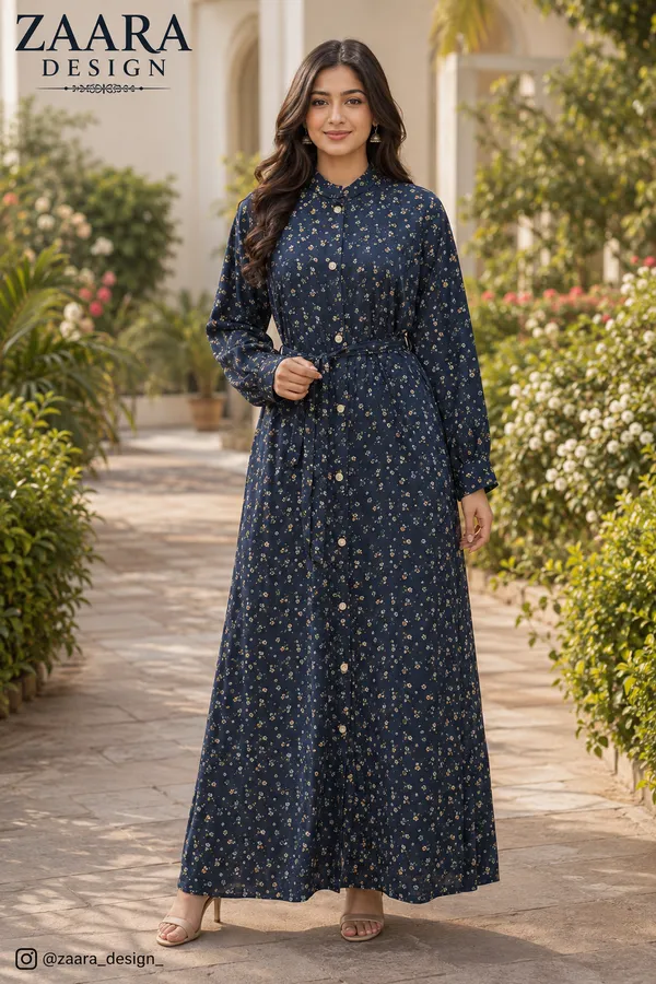 Dark_Blue_Ice_Crepe_Belted_Floral_Print_Maxi_Gown_For_Women