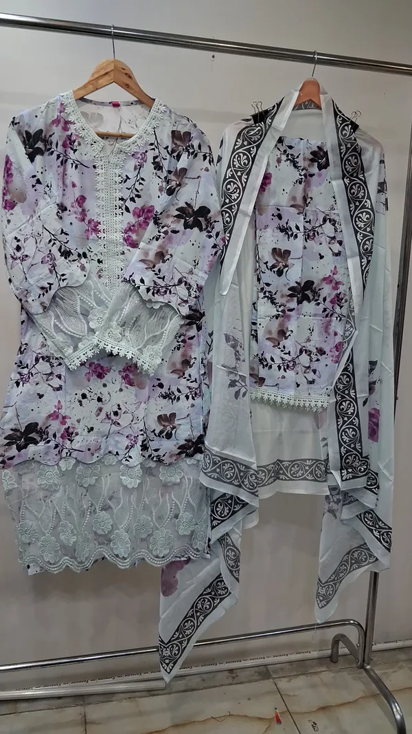 White_Lawn_Floral_Print_Kurta_Set_For_Women