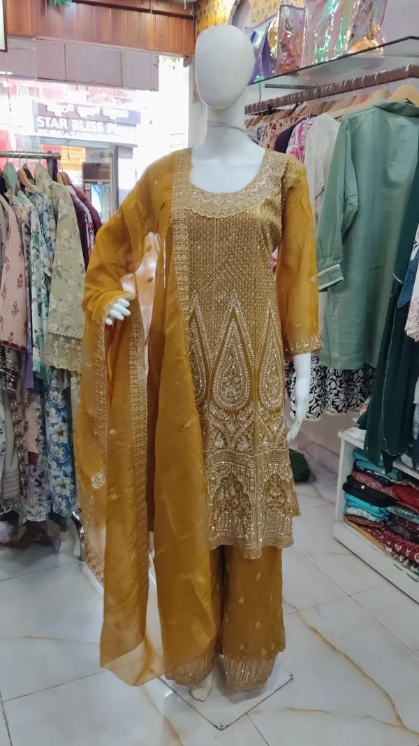 Mustard_Georgette_Straight_Embroidered_Kurta_Set_For_Women