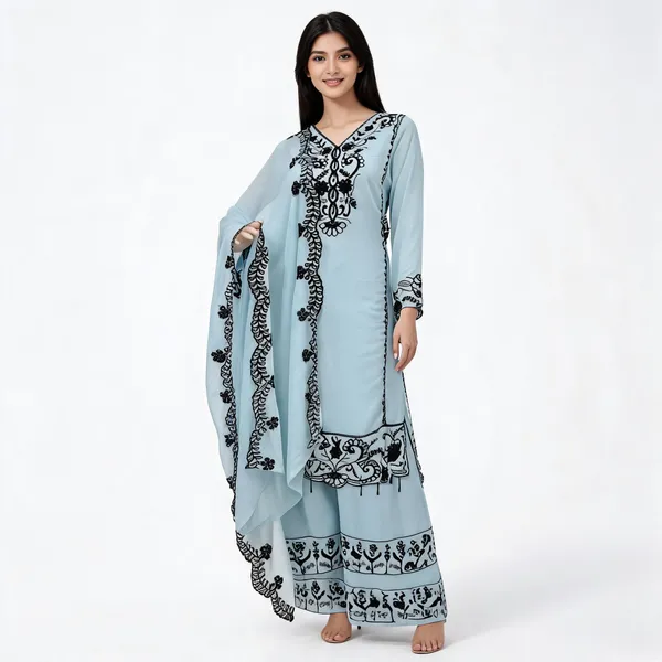 Light_Blue_Georgette_Embroidered_Kurta_Set_For_Women