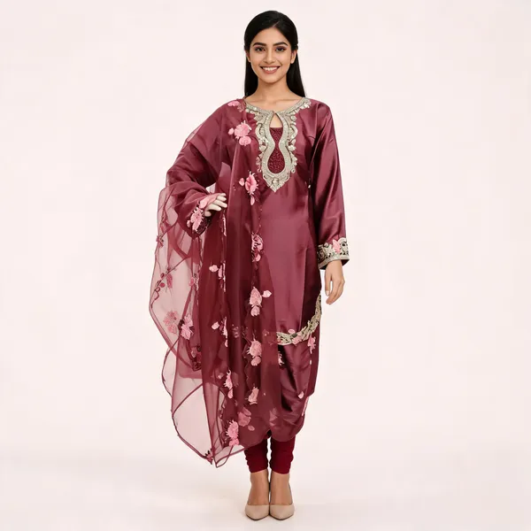 Maroon_Satin_Silk_Straight_Embroidered_Kurta_Set_For_Women