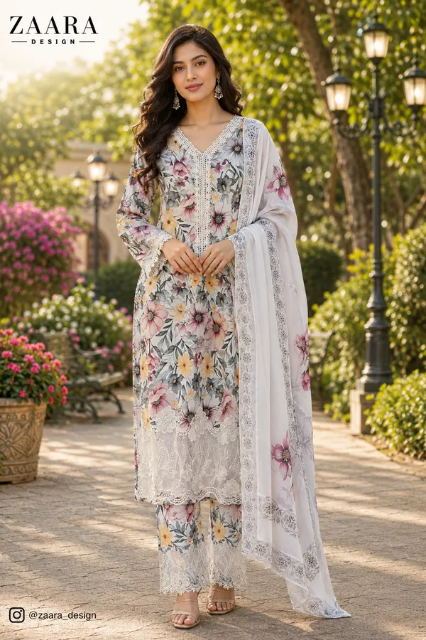 White_Lawn_Straight_Floral_Print_Kurta_Set_For_Women