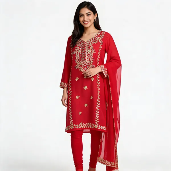 Red_Silk_Straight_Embellished_Kurta_Set_With_Dupatta_For_Women