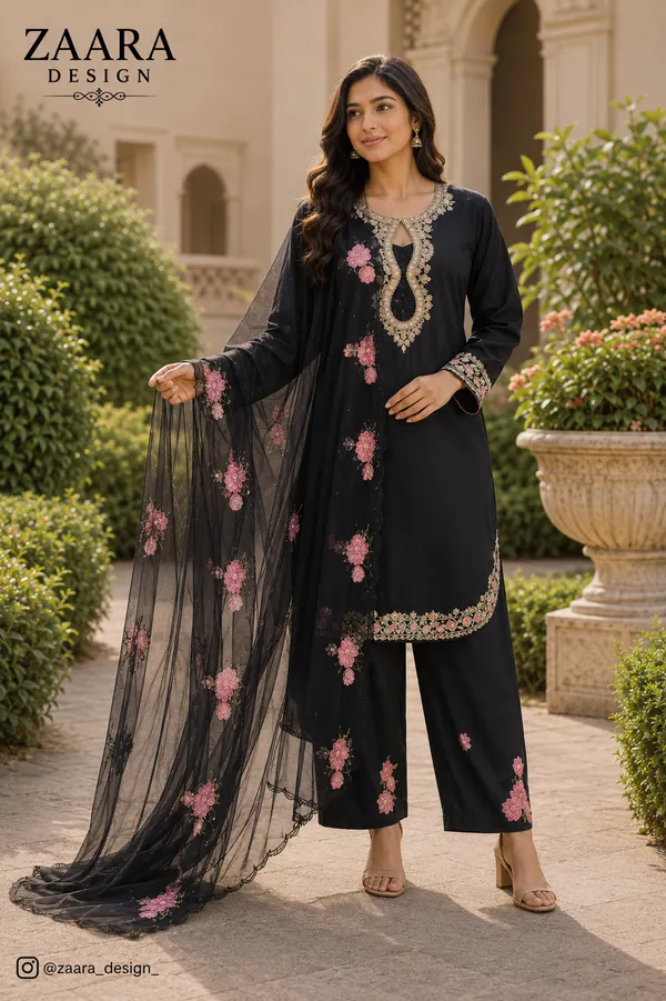 Black_Satin_Silk_Straight_Embroidered_Kurta_Set_For_Women