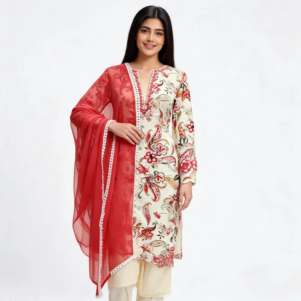 Cream_Lawn_Rayon_Straight_Printed_Kurta_Set_For_Women