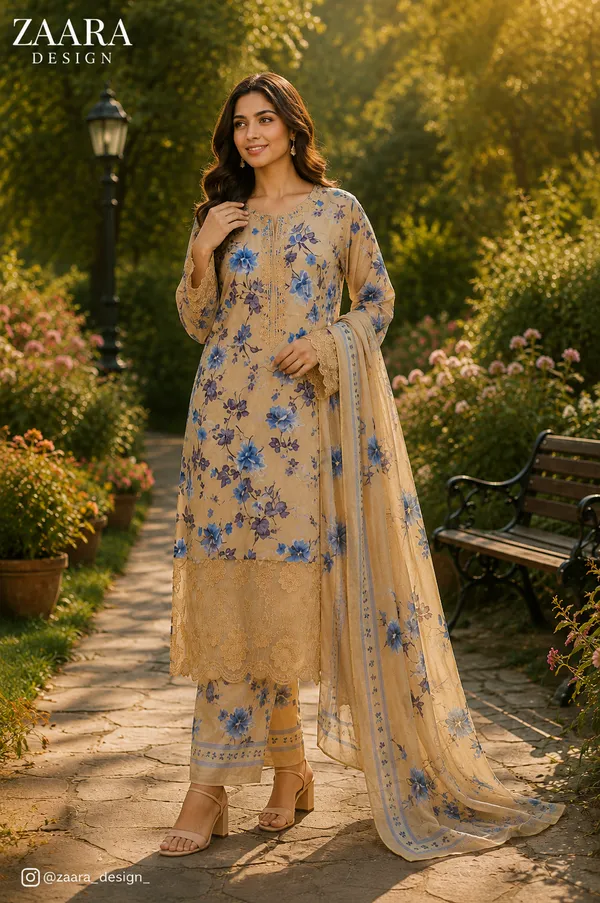 Beige_Lawn_Floral_Print_Embroidered_Kurta_Dupatta_Set_For_Women