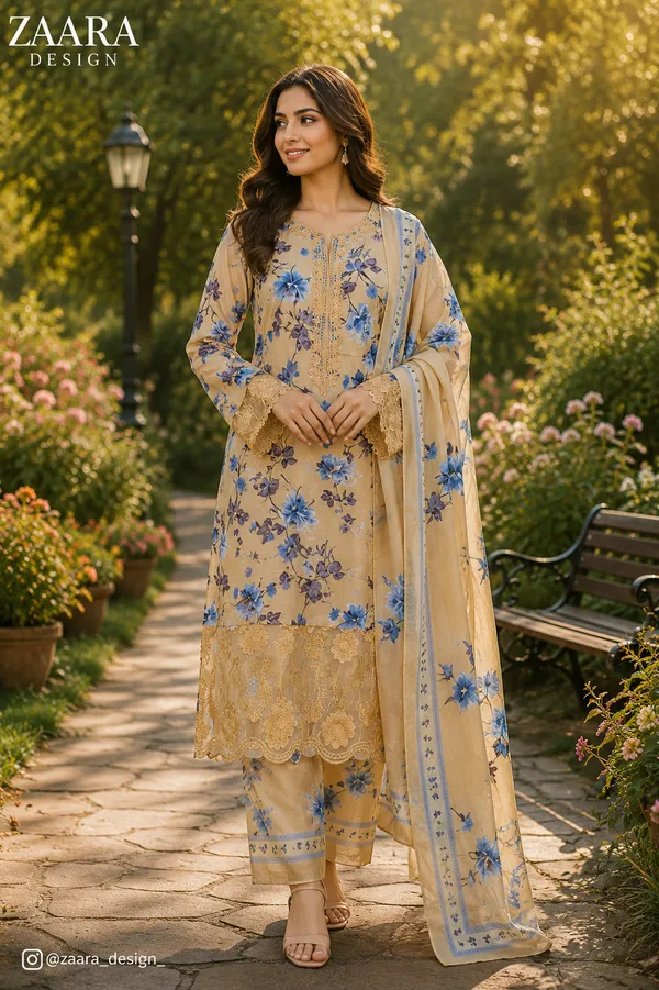 Beige_Lawn_Floral_Print_Embroidered_Kurta_Dupatta_Set_For_Women