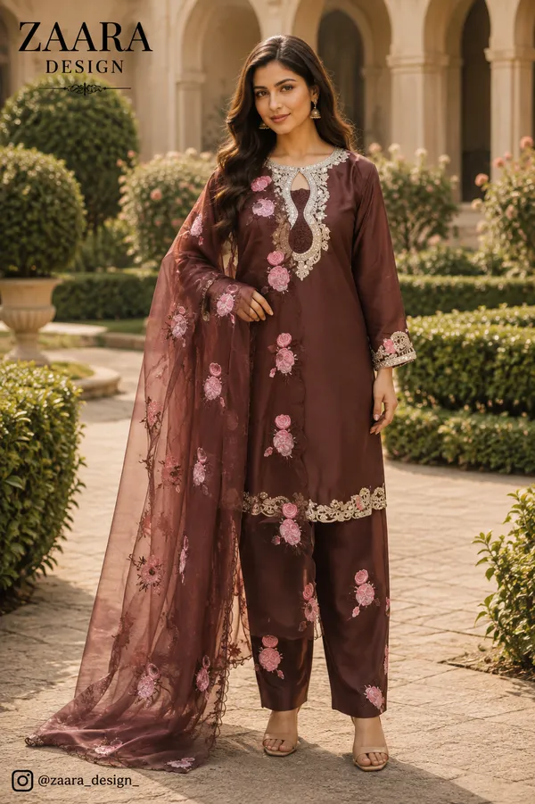 Brown_Satin_Silk_Straight_Embroidered_Kurta_Set_For_Women