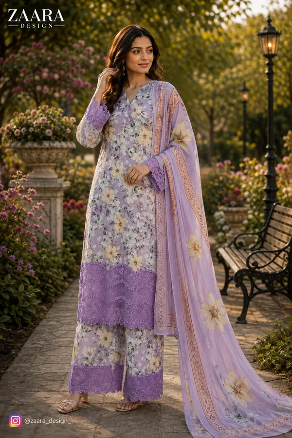Lavender_Lawn_Straight_Floral_Print_Kurta_Set_For_Women