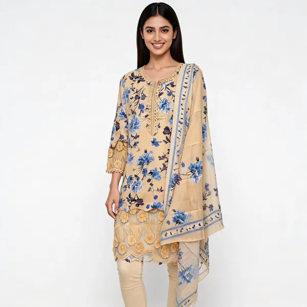 Beige_Lawn_Floral_Print_Embroidered_Kurta_Dupatta_Set_For_Women