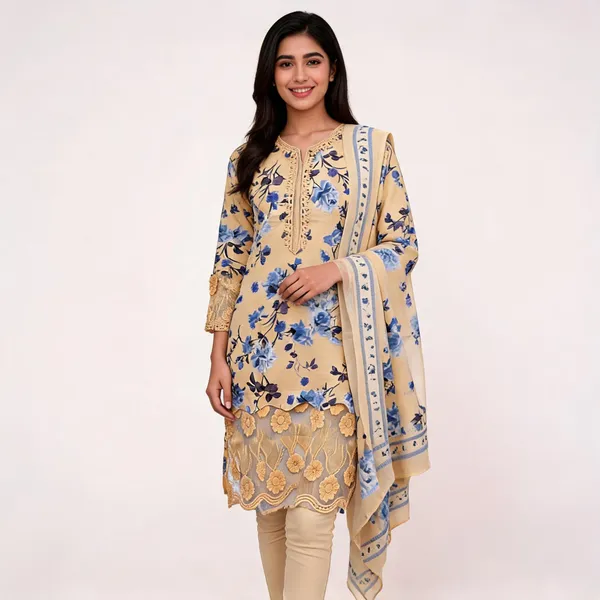 Beige_Lawn_Floral_Print_Embroidered_Kurta_Dupatta_Set_For_Women