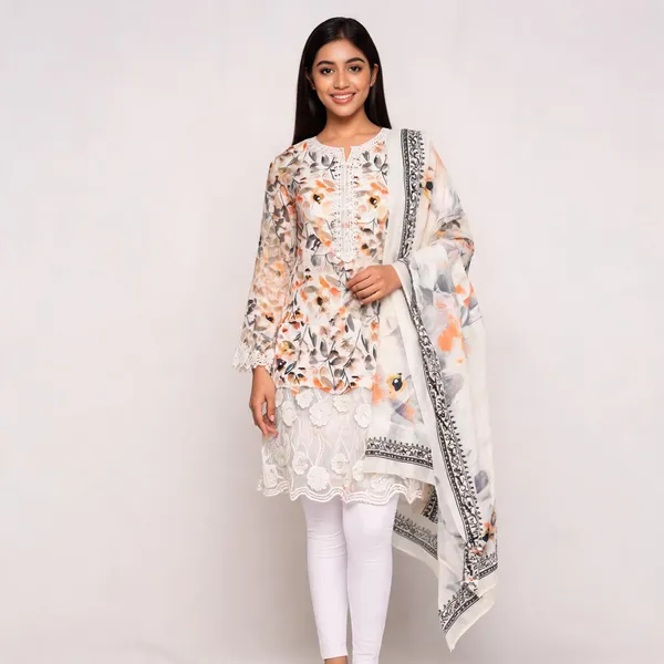 White_Lawn_Straight_Floral_Print_Kurta_Set_For_Women