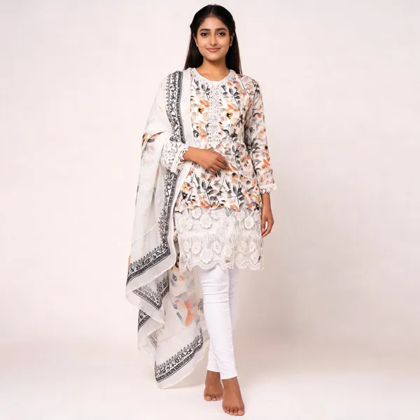 White_Lawn_Straight_Floral_Print_Kurta_Set_For_Women