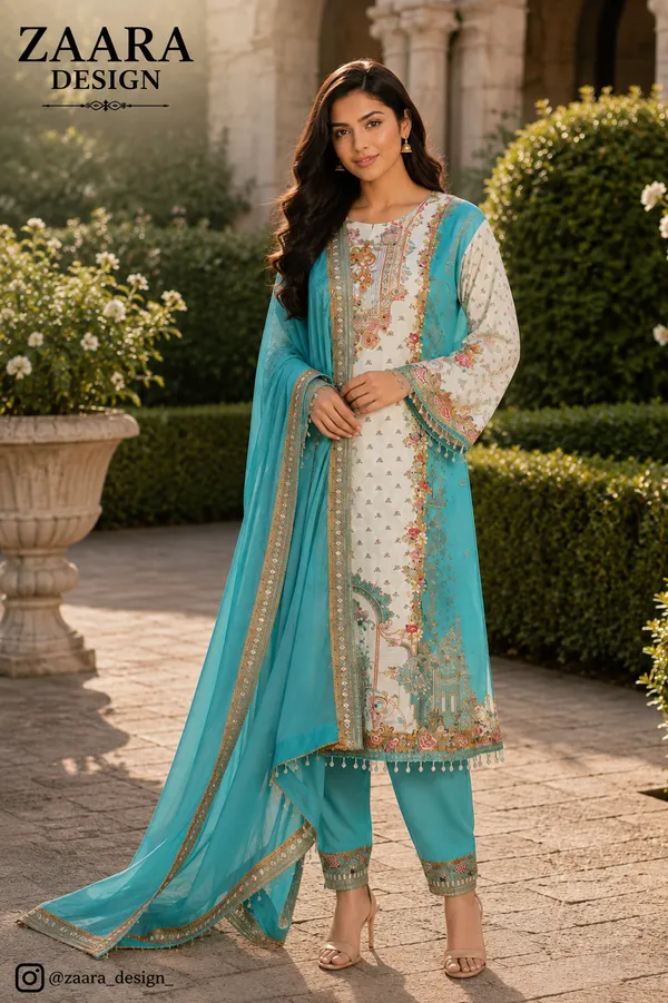 Turquoise_Crepe_Straight_Printed_Kurta_Set_For_Women