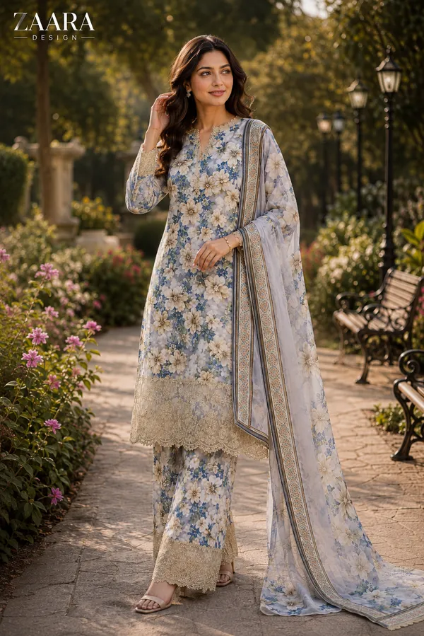 Blue_Lawn_Floral_Print_Ethnic_Kurta_Set_For_Women