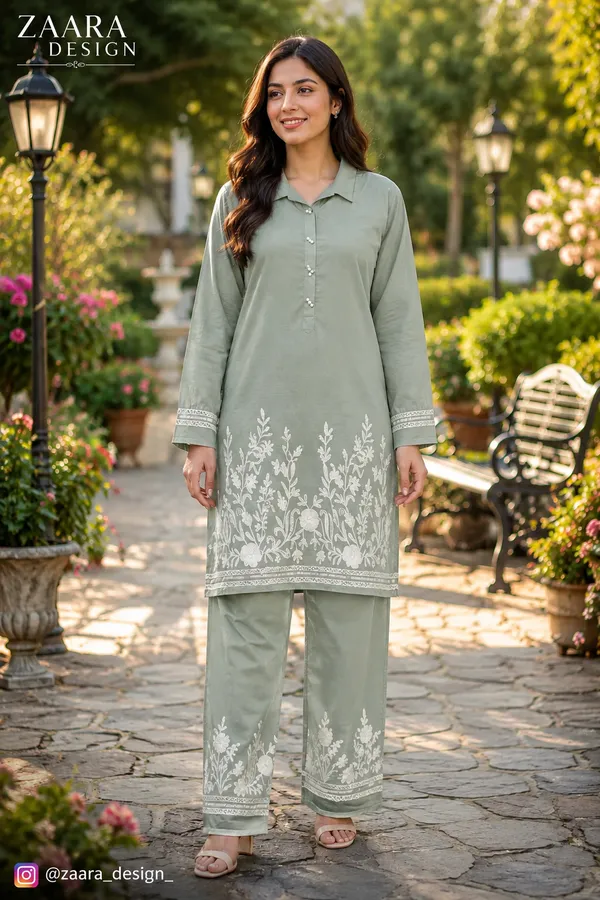Green_Pashmina_Straight_Embroidered_Co-Ord_Set_For_Women