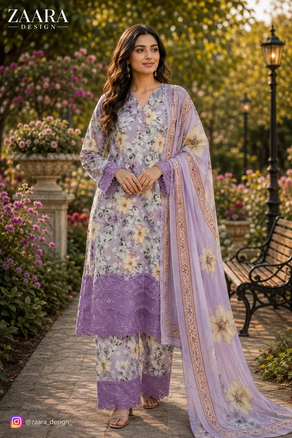 Lavender_Lawn_Straight_Floral_Print_Kurta_Set_For_Women