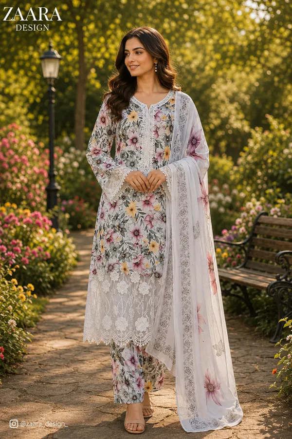 White_Lawn_Straight_Floral_Print_Kurta_Set_With_Dupatta_For_Women