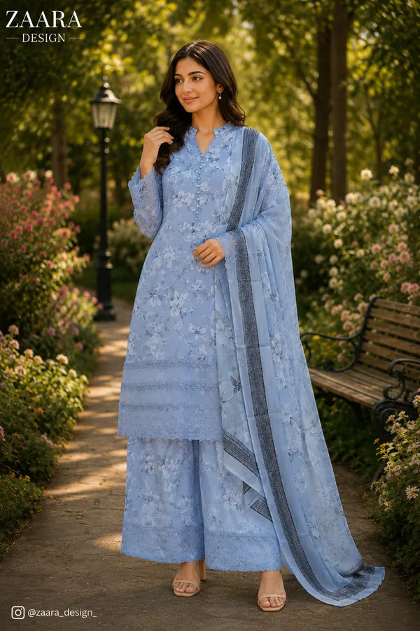 Light_Blue_Lawn_Straight_Floral_Print_Kurta_Set_For_Women