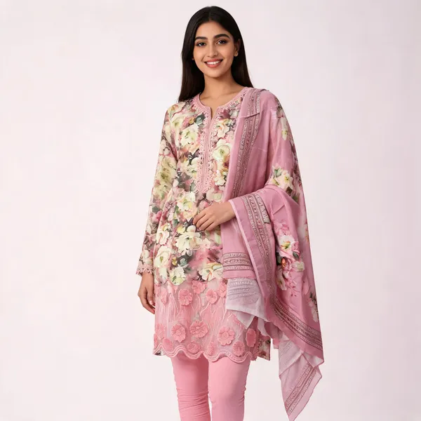 Pink_Lawn_Floral_Print_Three-Piece_Kurta_Set_For_Women