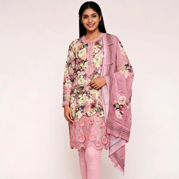 Pink_Lawn_Floral_Print_Three-Piece_Kurta_Set_For_Women