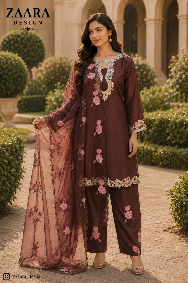 Brown_Satin_Silk_Straight_Embroidered_Kurta_Set_For_Women