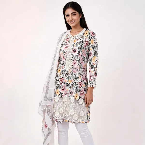 White_Lawn_Straight_Floral_Print_Kurta_Set_With_Dupatta_For_Women