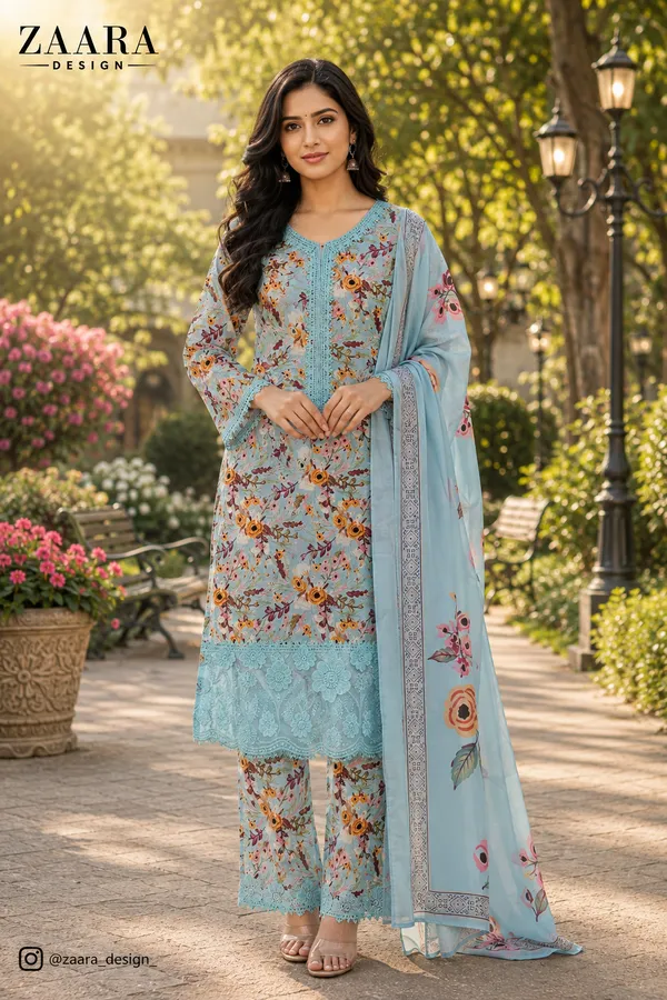 Aqua_Lawn_Floral_Print_Kurta_Set_With_Dupatta_For_Women